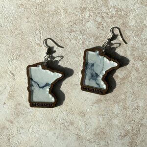 Inlay Minnesota Earrings | Walnut & White Marble Acrylic | MN State Jewelry